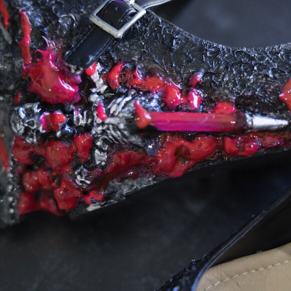 Custom Zombie Peepshow Plague Doctor Wedges - Size 8 - UV Pink and Black - Picture 11 of 11